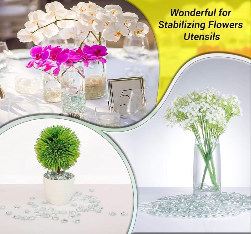 ARSUK Flat Glass Marbles, (2 LBS) Clear Beads Glass Pebbles Vase Fillers Decorative stones, Gems, Floral Fish Tank Rocks, Table Scatter, Crafts, Aquarium, Centerpieces Wedding Décor, (200pcs,0.7–0.8") - Image 2